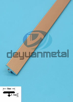 Złote aluminiowe profile T, obejmujące szerokość 8 mm, wysokość 2,5 mm